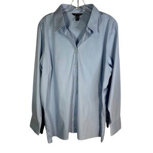 Lands End Womens Light Blue Button Down Shirt Plus Size 18W Long Sleeve Classic